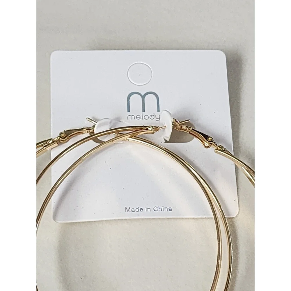 New MELODY Brand Signed Gold Tone Crossed Very‎ Large Hoop Earrings FREE $HIP!!